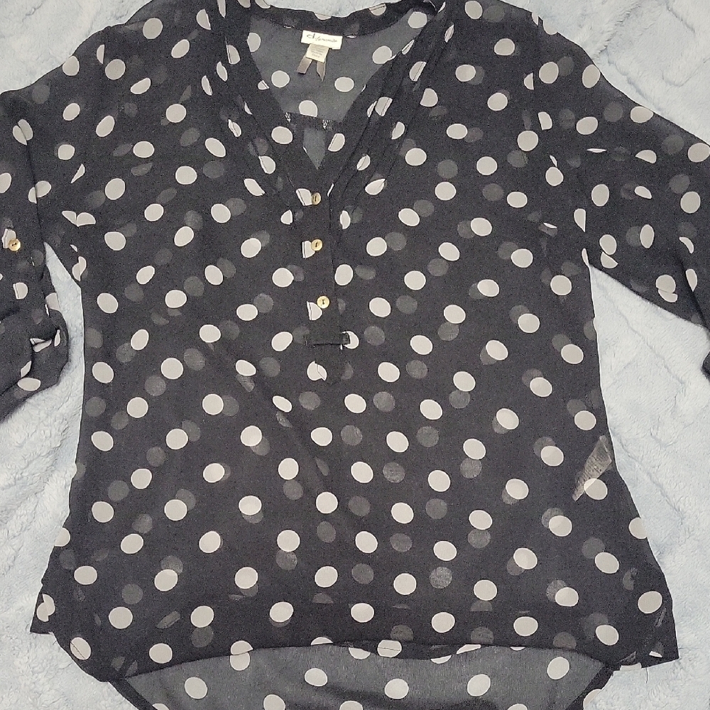 5/$20**XS Dynamite Sheer Black And White Poka Dot Blouse